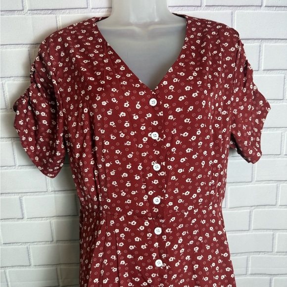 SHEIN Casual Red Puff Sleeve V-Neck Midi Sundress/size L - Picture 3 of 11